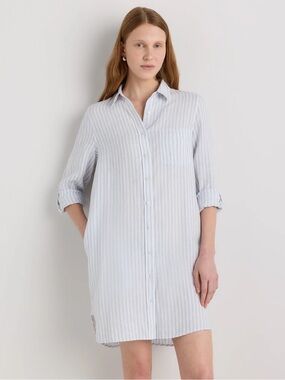 Quince Light Blue and White Striped Shirt Dress